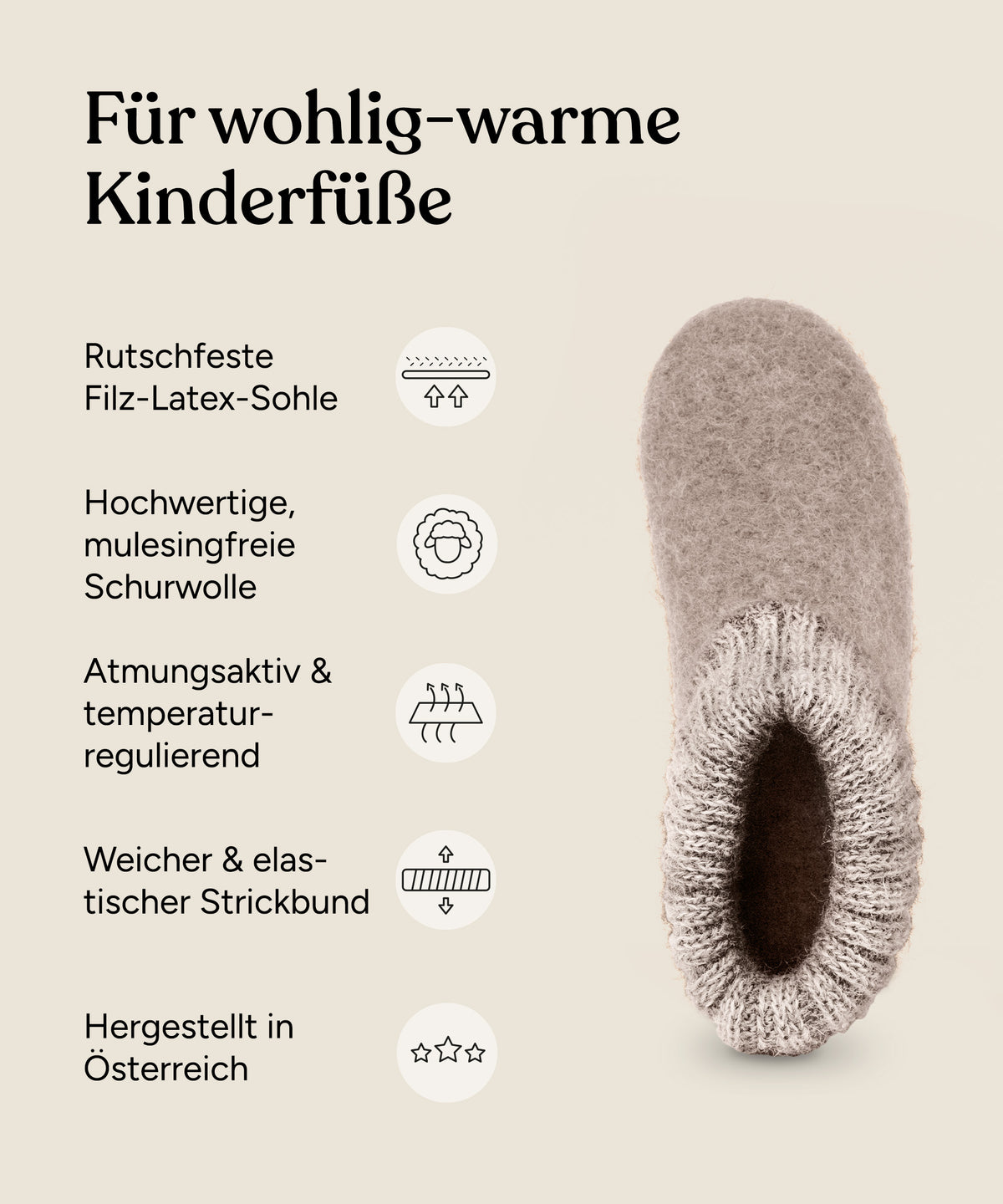 USP-Grafik zu Kinder-Hausschuhen.